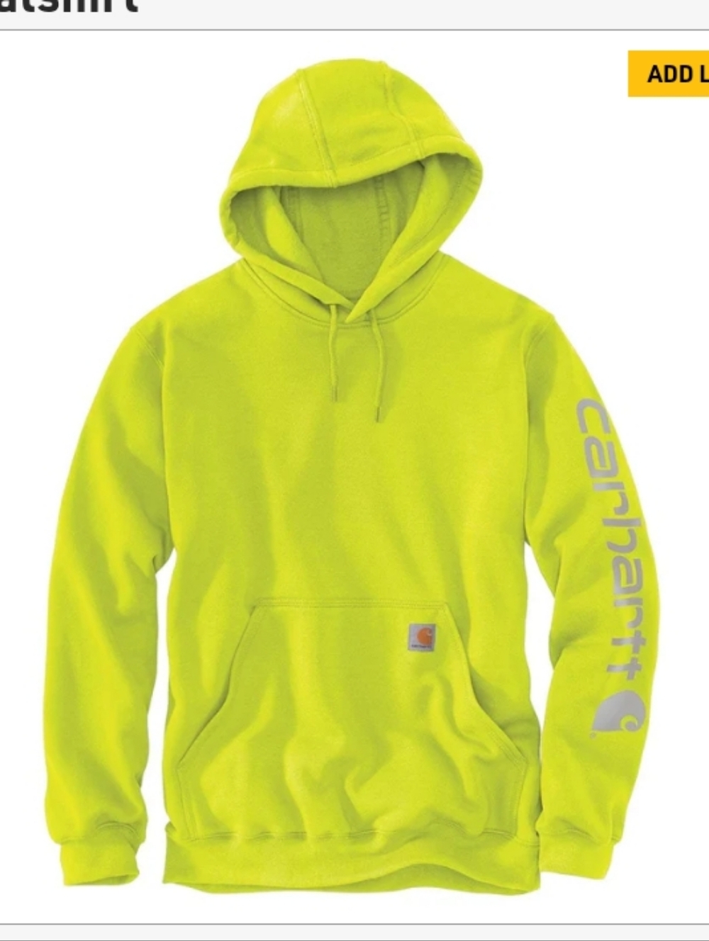 Carhartt Hi-Vis Yellow XL Loose Fit Midweight Logo Sleeve graphic Hoodie